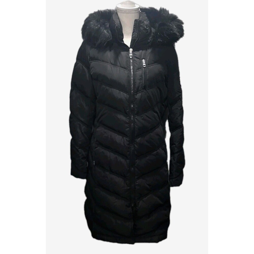 Calvin Klein Women's Black Faix Fur Hoodie  Puffer Coat Size Large